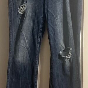 American Eagle Outfitters Blue Straight Leg Jeans with Distressed Details